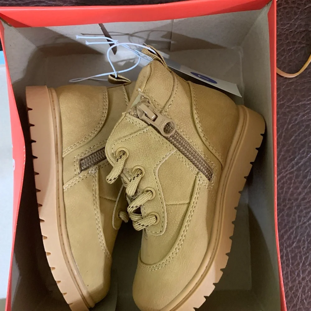 Little boy’s Cat & Jack size 7 NWT’s boots; color is cognac (brown)